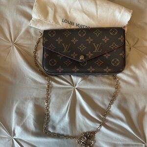 Louis Vuitton Monogram Crossbody Wallet in Brown with Gold Chain